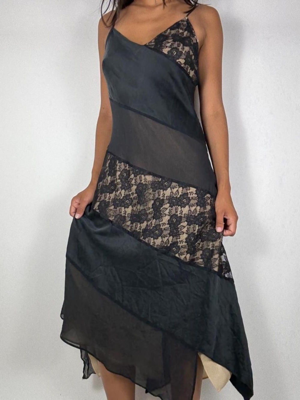 Y2k EXPRESS SILK LACE PANELED MIDI DRESS